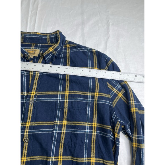 Foundry Flannel Shirt Mens LT Blue Yellow Plaid Long Sleeves Collared Cotton - Picture 2 of 9